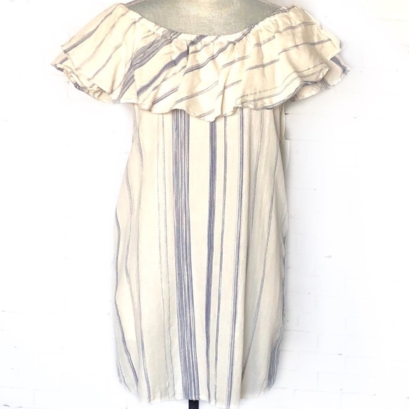 Dresses & Skirts - 3/$19 Linen Stripe Beach Comber Off Shoulder Dress